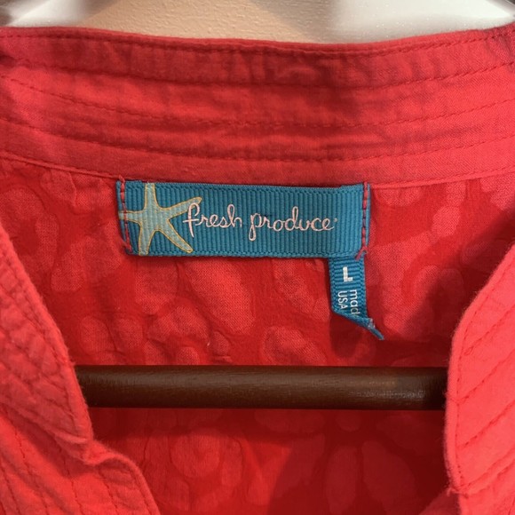 Fresh Produce LARGE Tunic Top Red Floral Lightweight Long Sleeve Blouse - Picture 4 of 6